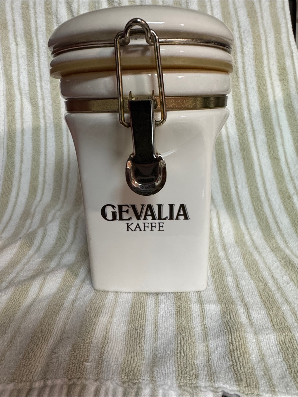Gevalia Kaffe White Ceramic Airtight Coffee Canister
